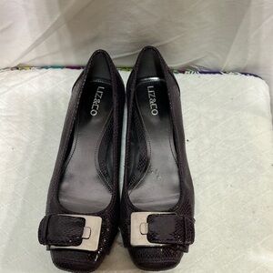 liz & co. Deep Purple Snake-Texture Buckle Pumps with Silver Accent